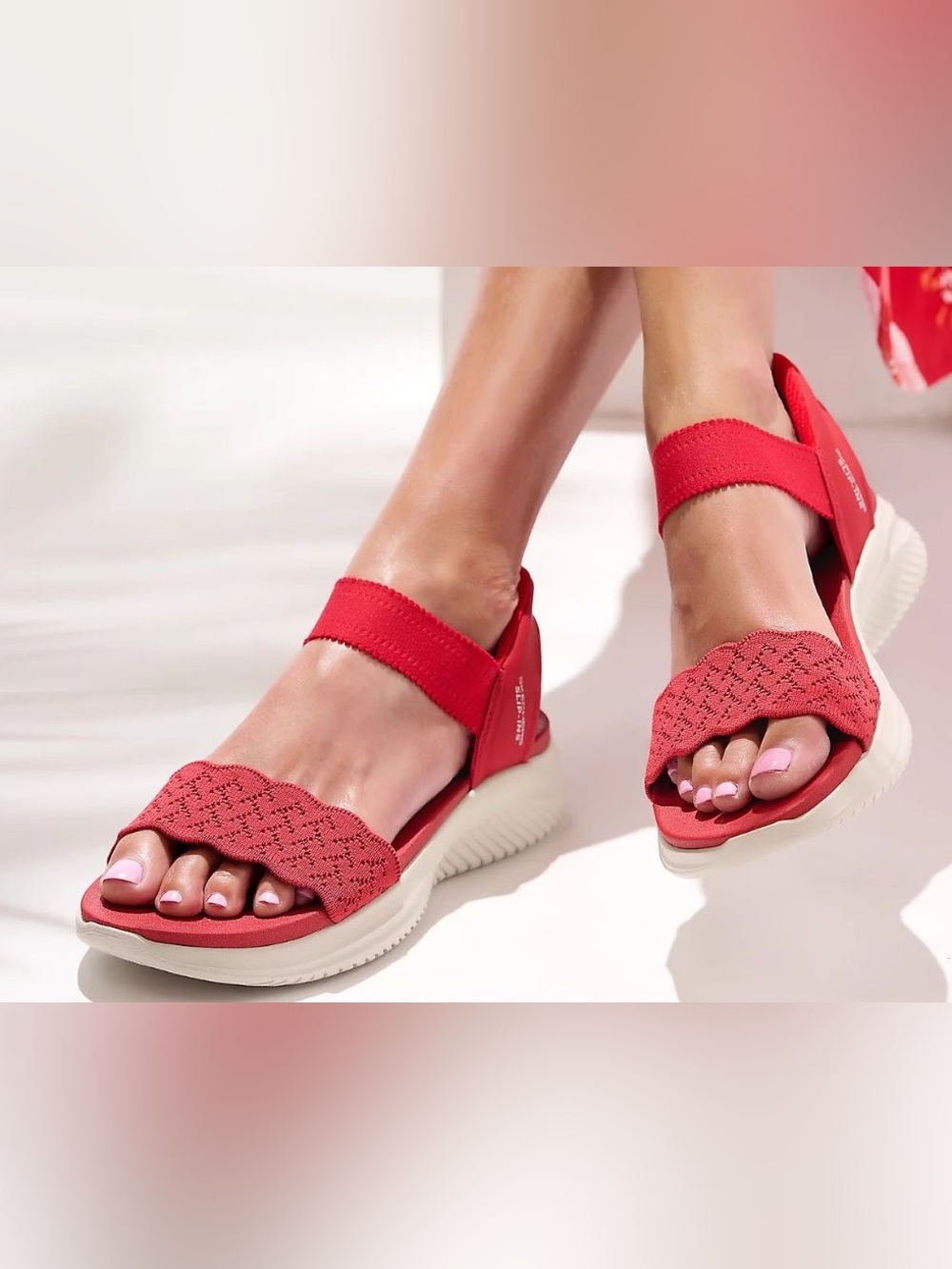 Skechers Women's Slip-Ins Ankle Strap Red Sandals